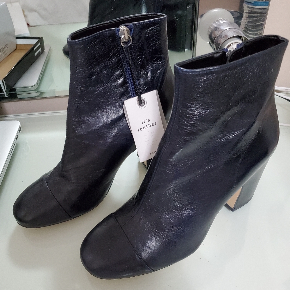 Zara Navy Ankle Boots - Size 39 - US 8